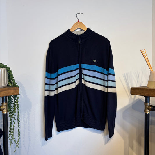 Lacoste Stripe Full Zip Knit Jumper Navy (Large)