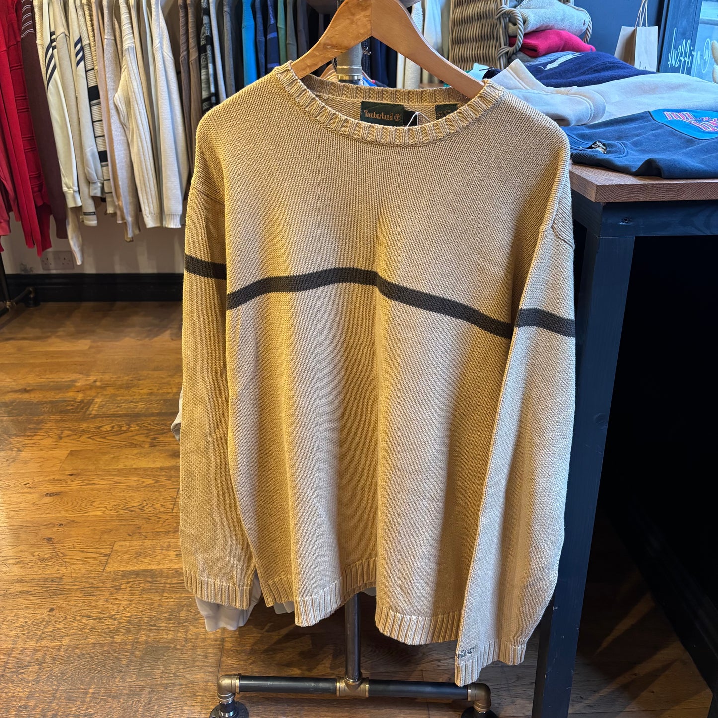 Timberland Stripe Pullover Knit Jumper Beige (XL)