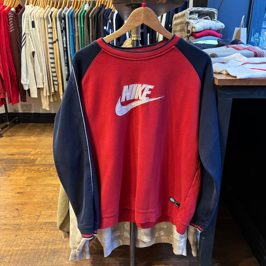 Nike Spellout Oversized Sweatshirt Red/ Navy (Large)