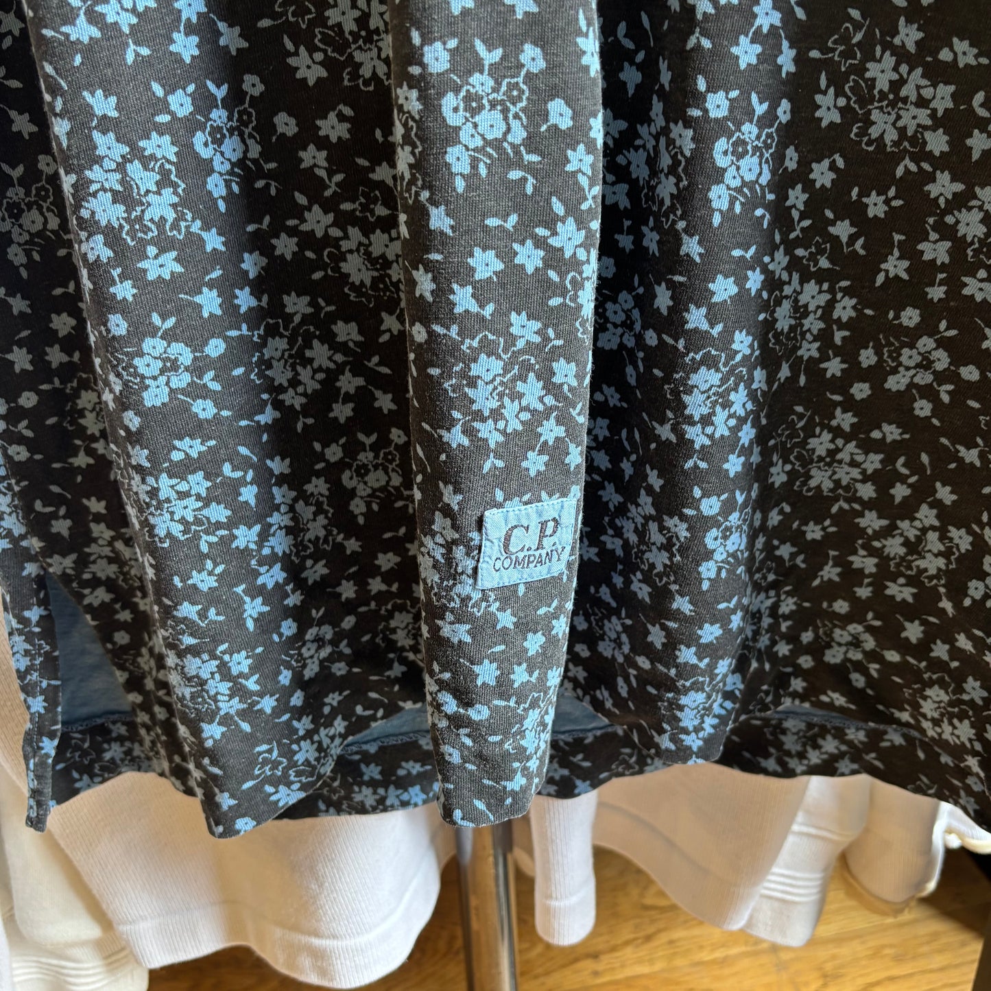 CP Company 80's Floral Henley T-Shirt Black/ Blue (Large)
