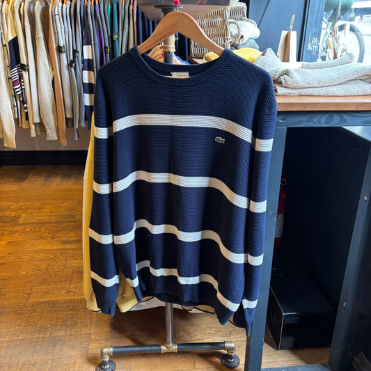 Lacoste Stripe Pullover Knit Jumper Navy/ White (Large)
