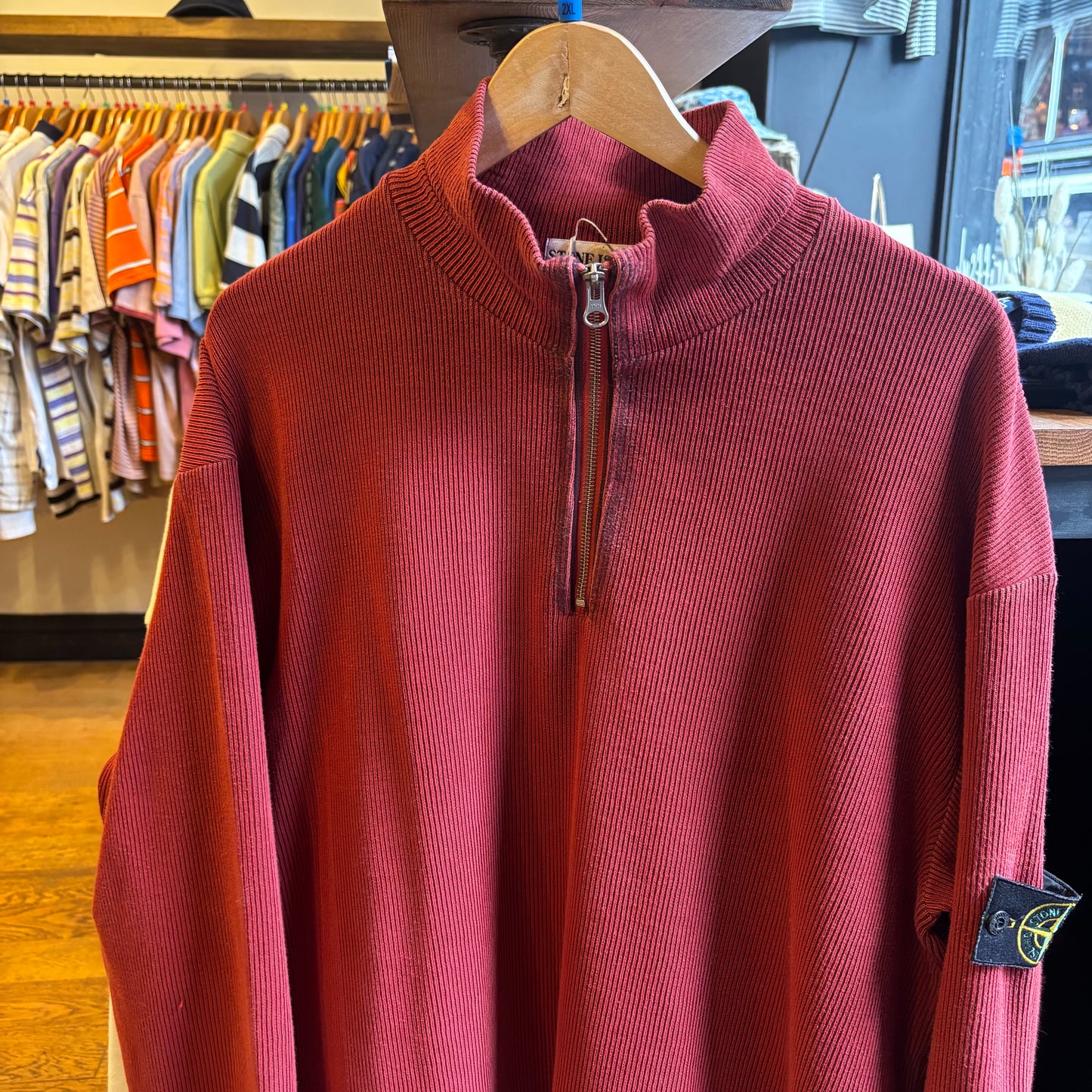 Stone Island 2000's Quarter Zip Jumper Red (XXL)