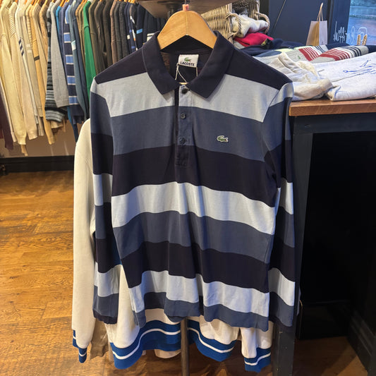 Lacoste Striped Long Sleeve Polo Shirt Blue (Small)