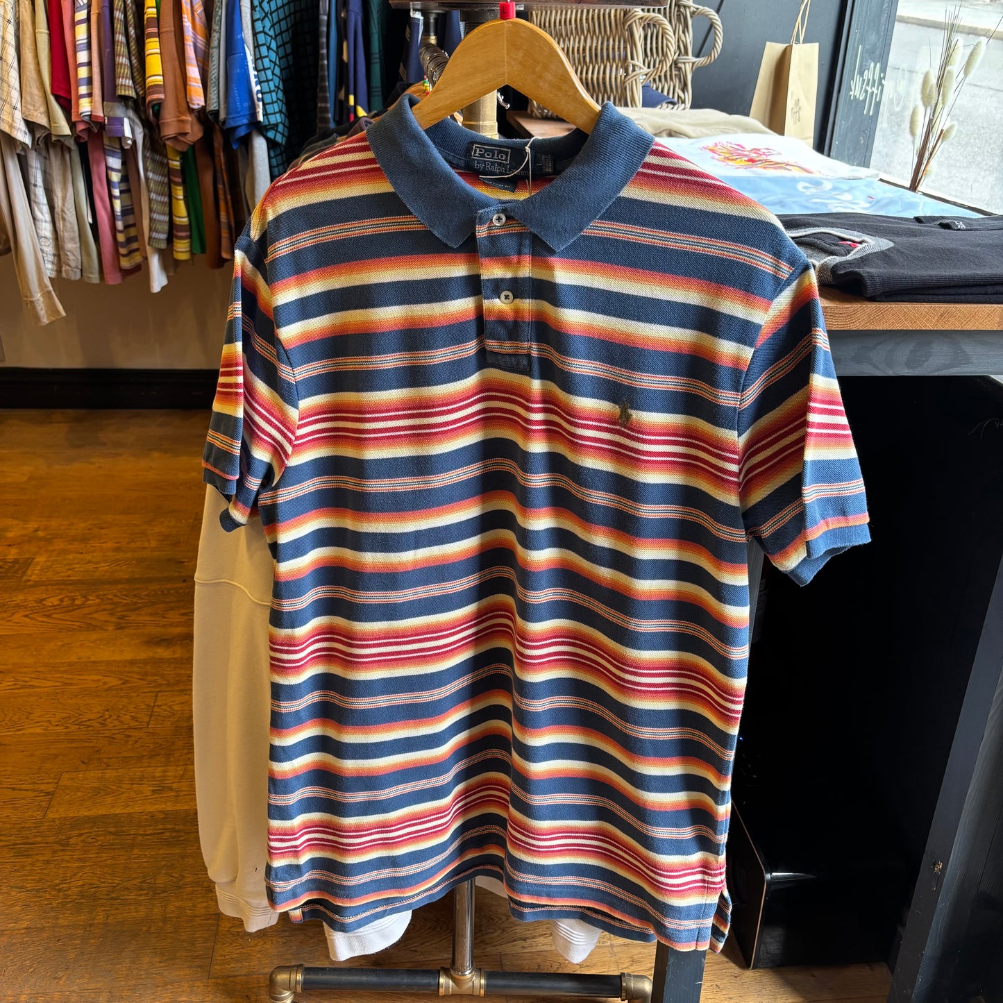 Ralph Lauren Multi Stripe Polo Shirt Blue (Large)