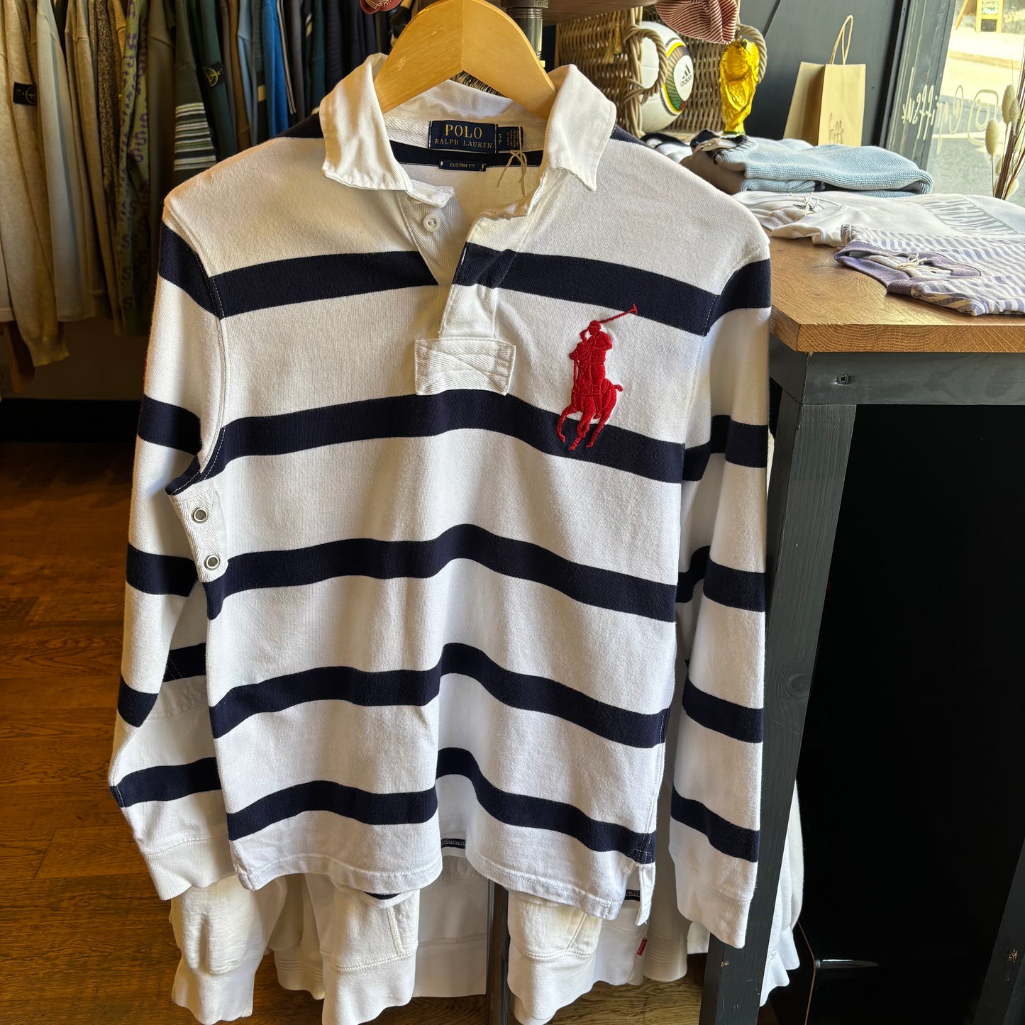 Ralph Lauren Stripe Rugby Polo Shirt White/ Navy (Small)
