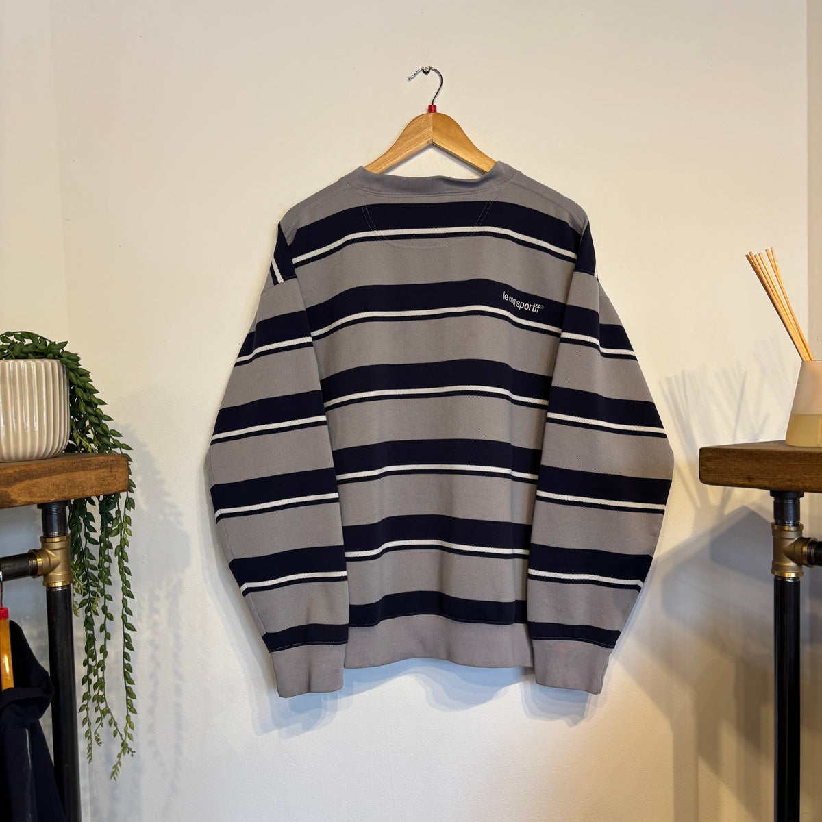 Le Coq Sportif Oversized Stripe Sweatshirt Navy/ Grey (Large)