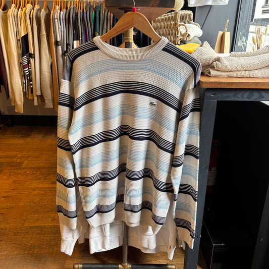 Lacoste Pullover Stripe Knit Jumper White/ Blue (Small)