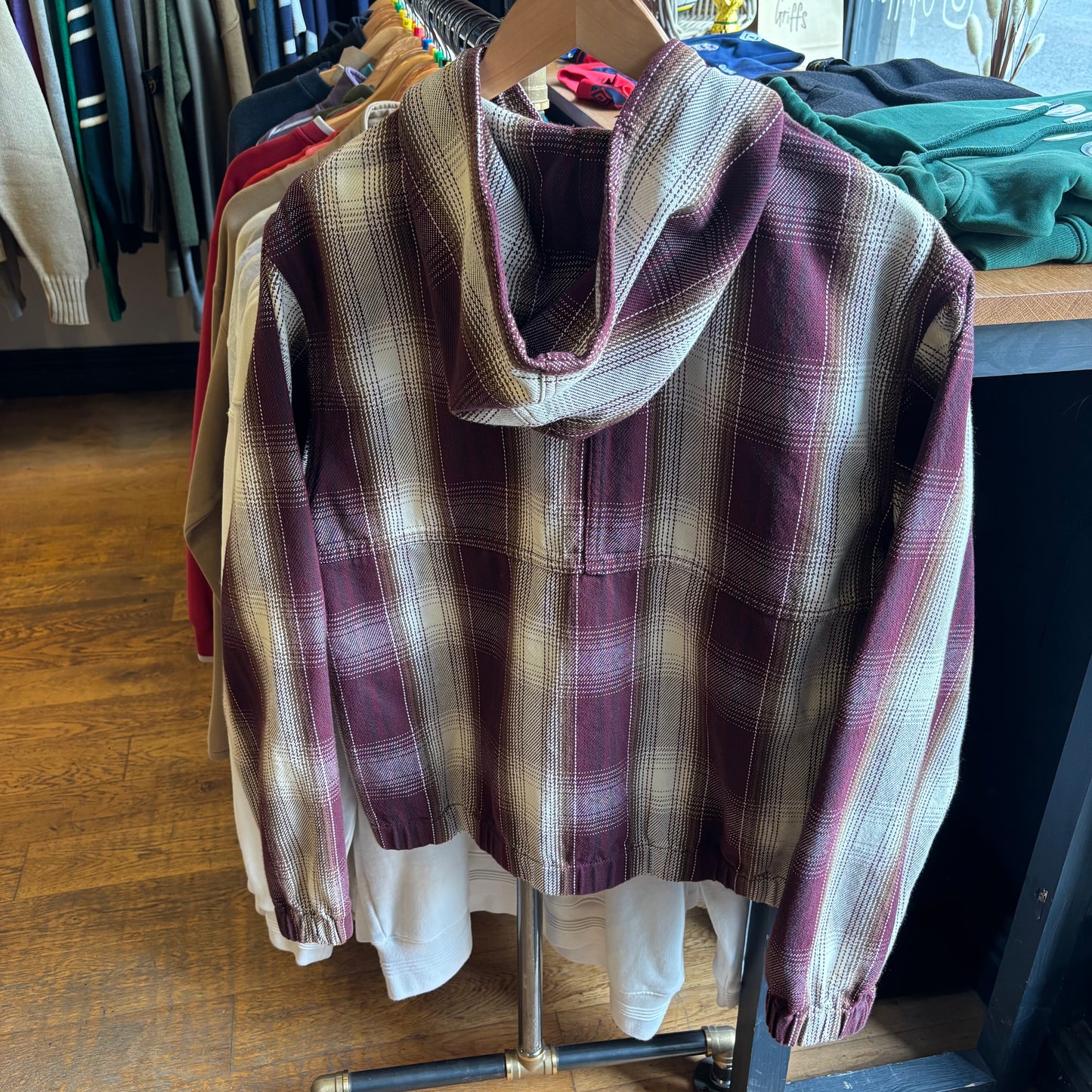 Stussy Shadow Plaid Zip Work Jacket Burgundy (Medium)