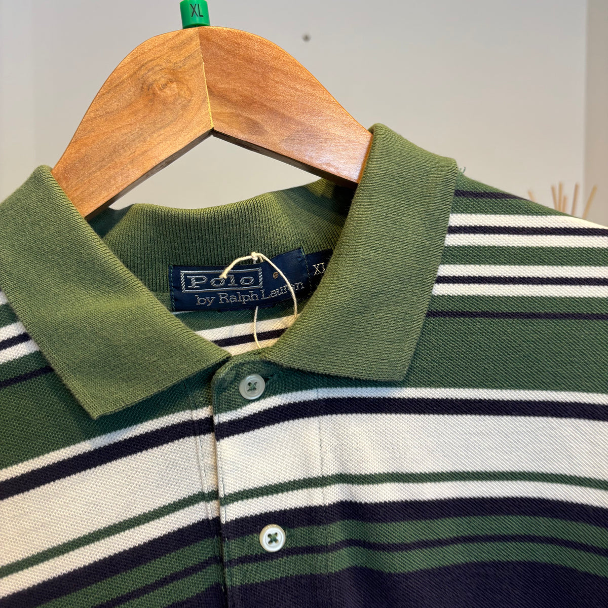 Ralph Lauren Multi Stripe Polo Shirt Green/ White (XL)