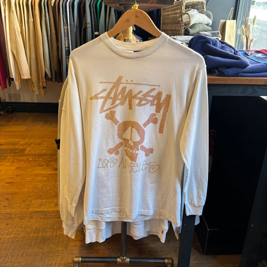 Stussy Beaded Skull Longsleeve T-Shirt White (Medium)