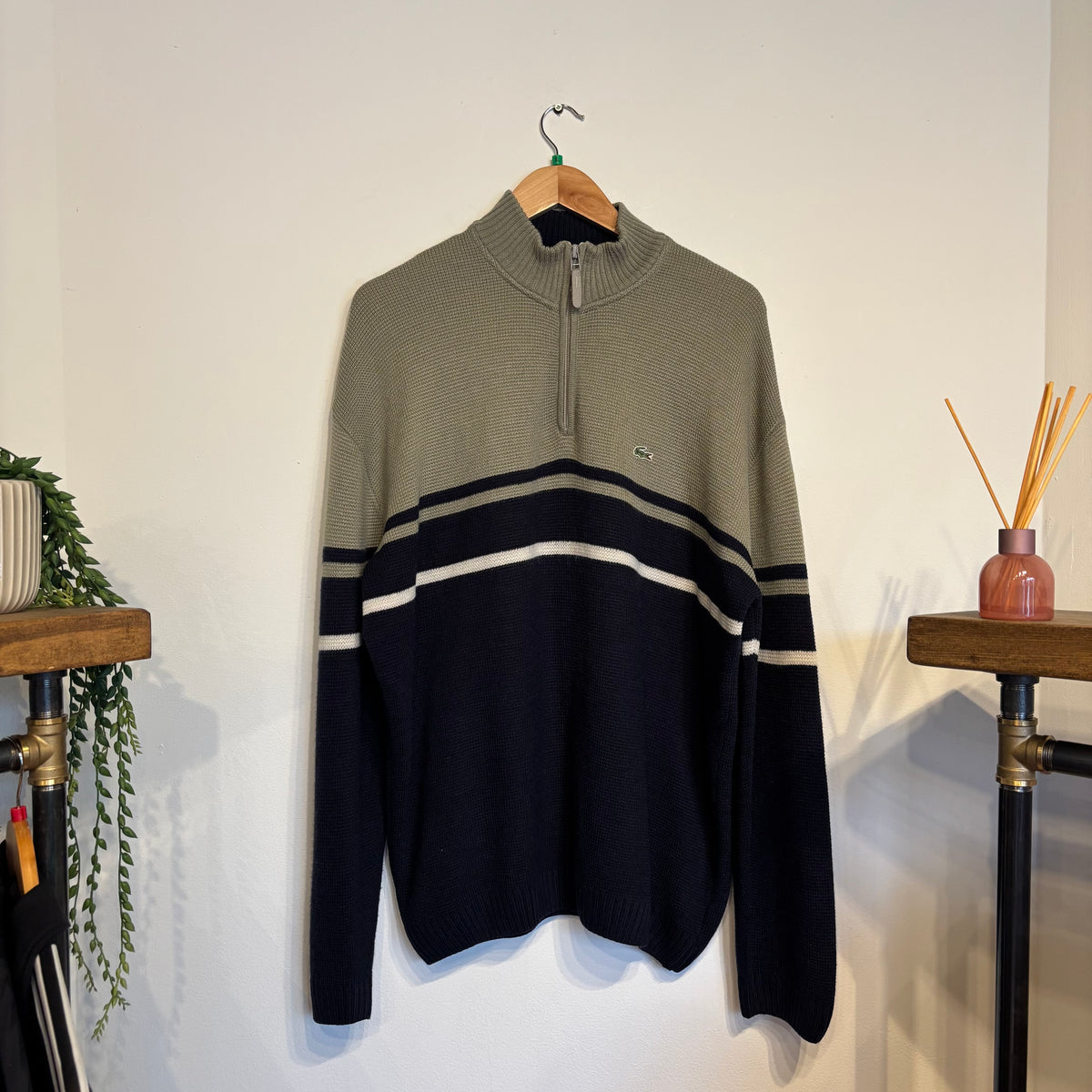 Lacoste Quarter Zip Knit Jumper Navy/ Beige (XL)