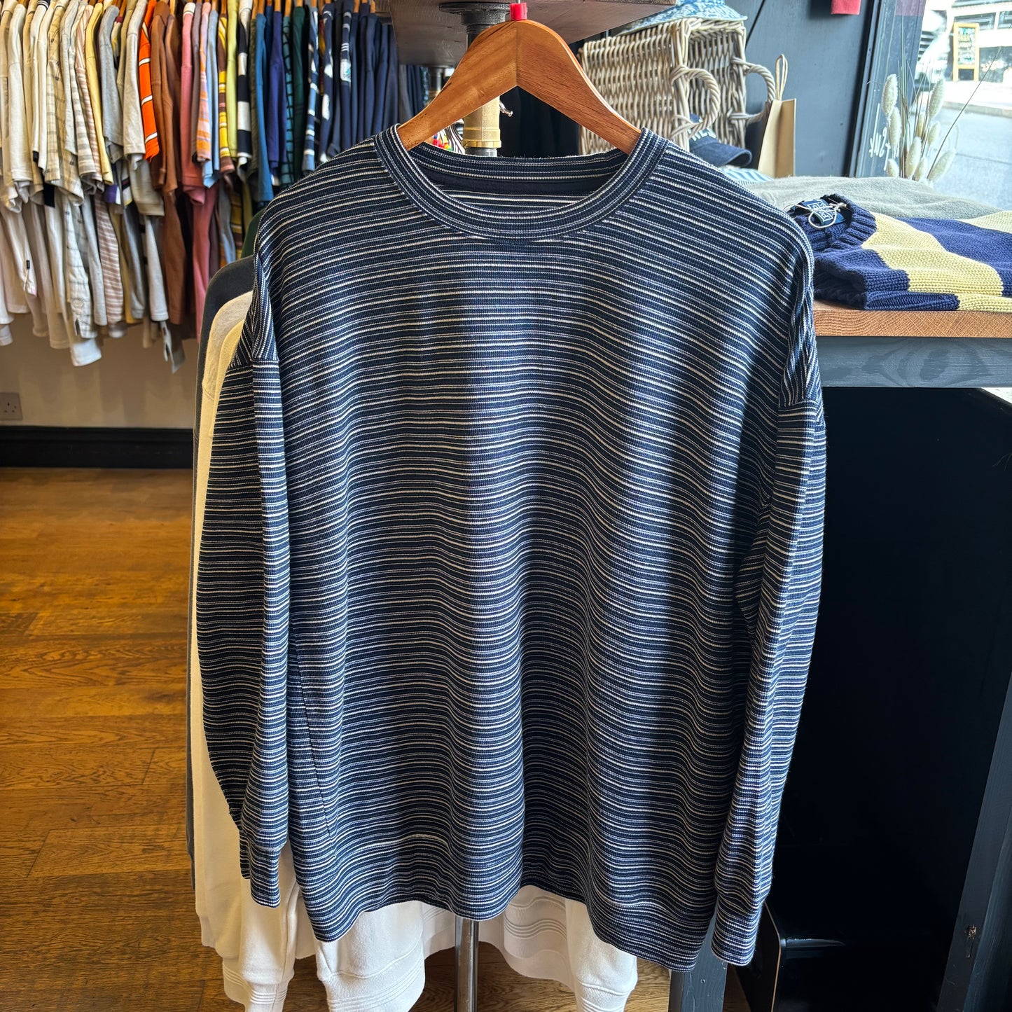 Universal Works Oversized Stripe Sweatshirt Blue (Large)