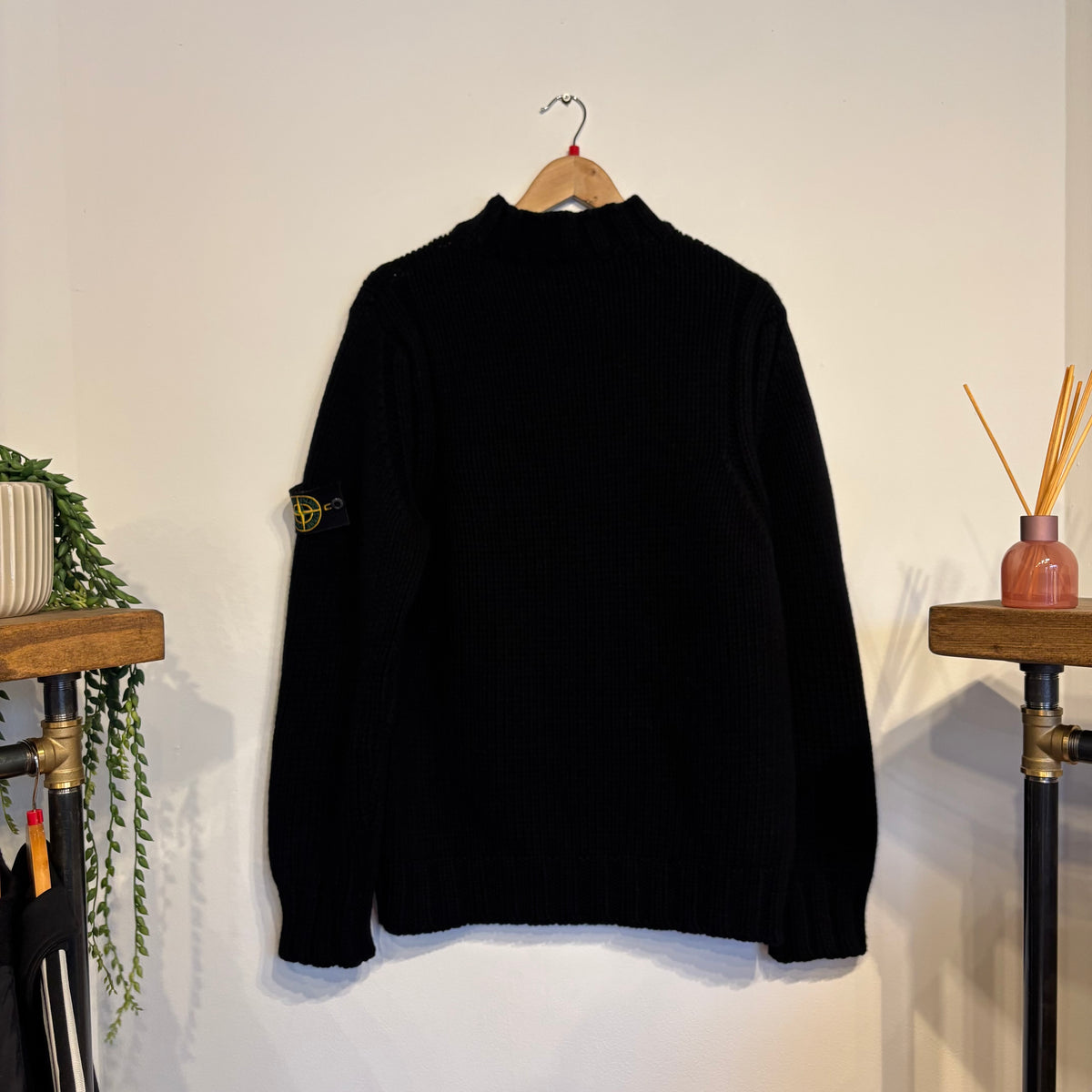 Stone Island 2000s Pullover Chunky Knit Jumper Black (Large)