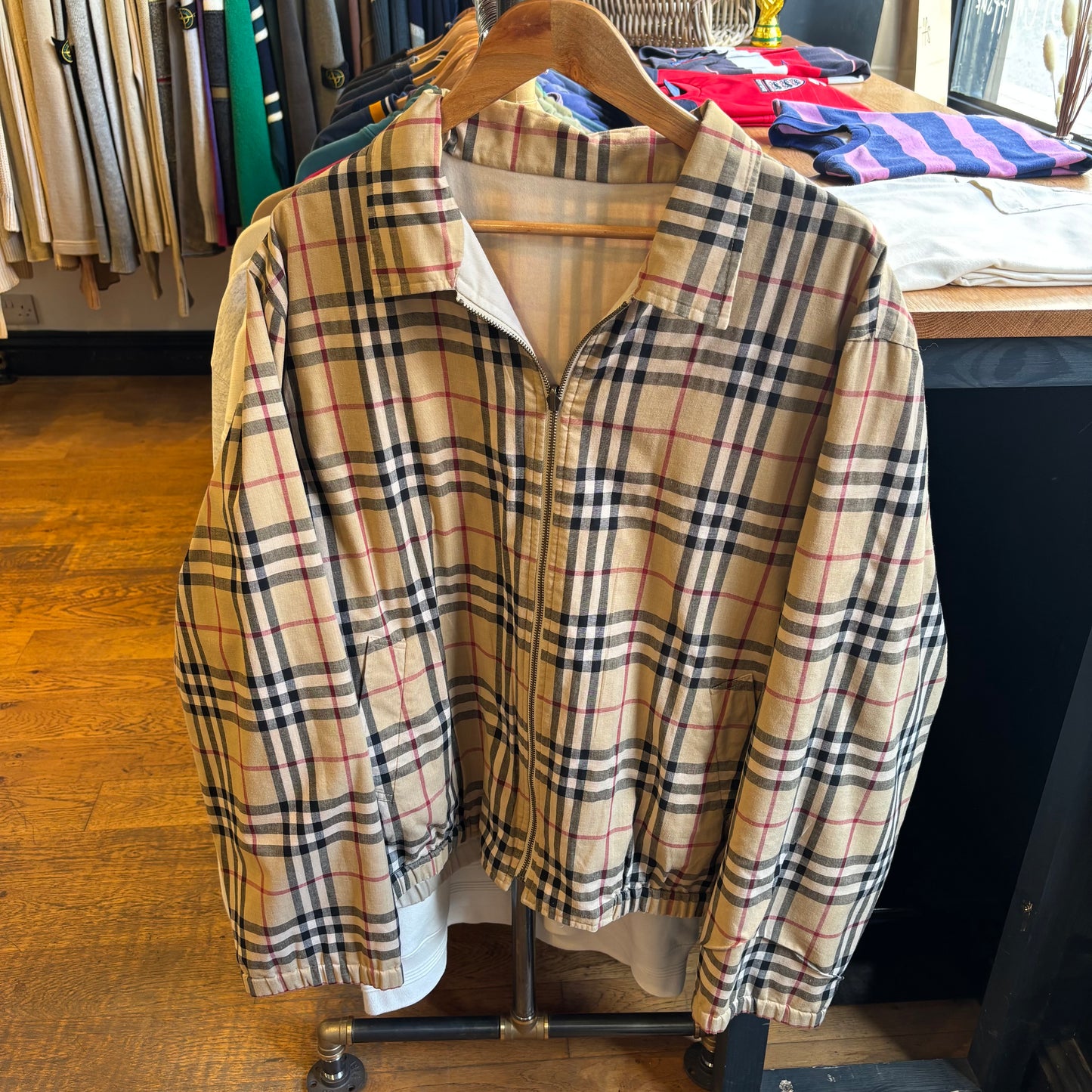 Burberry London Reversible Nova Check Harrington Jacket Cream (XXL)