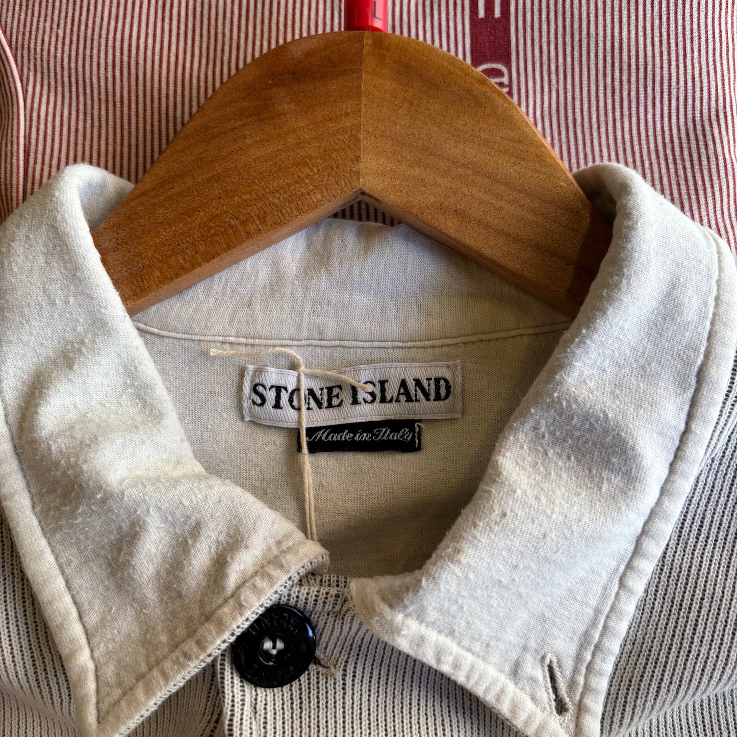 Stone Island S/S 1998 Green Edge Quarter Button Jumper Cream (Large)
