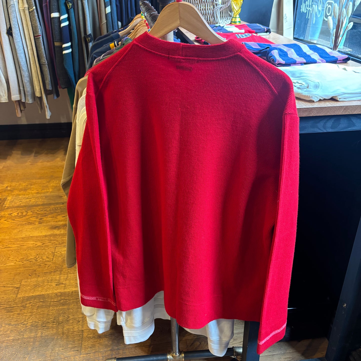 Stone Island A/W 2000 Sleeve Logo Pullover Knit Jumper Red (Large)