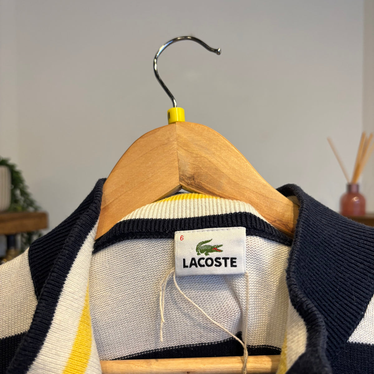 Lacoste Quarter Zip Knit Jumper White/ Navy (Large)