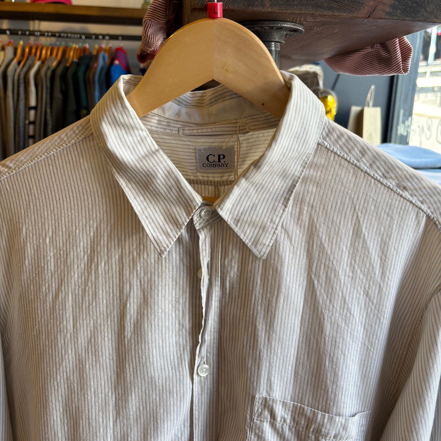 CP Company 2000's Pinstripe Button Shirt White/ Blue (XL)