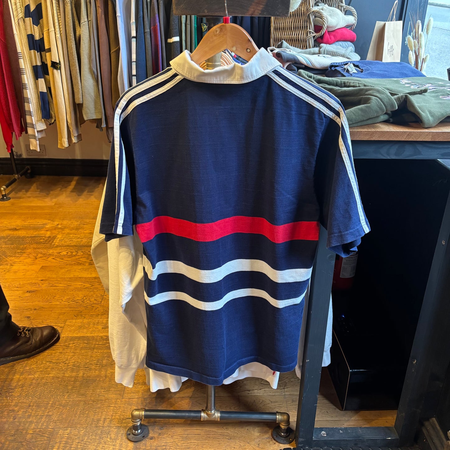 Adidas Striped Rugby Polo Shirt Navy (Large)