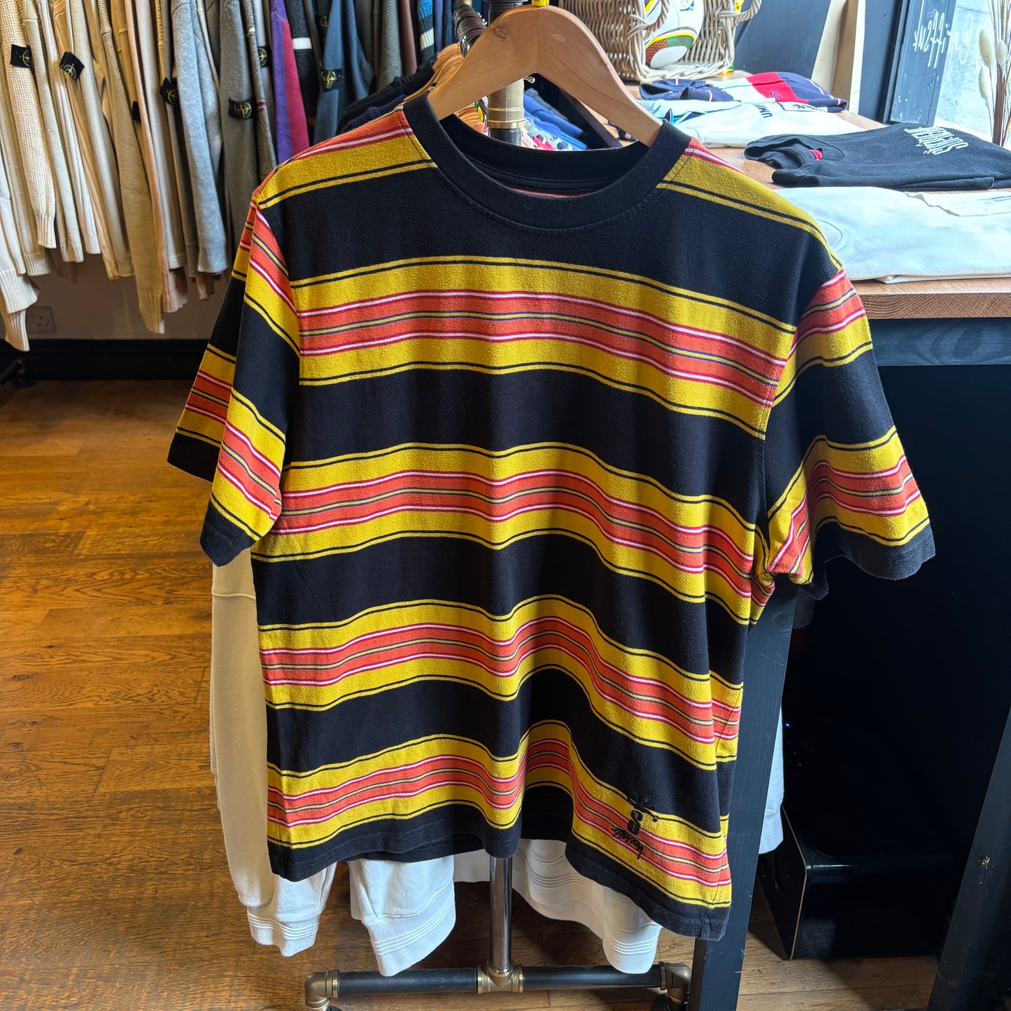 Stussy Multi Stripe T-Shirt Black (Medium)