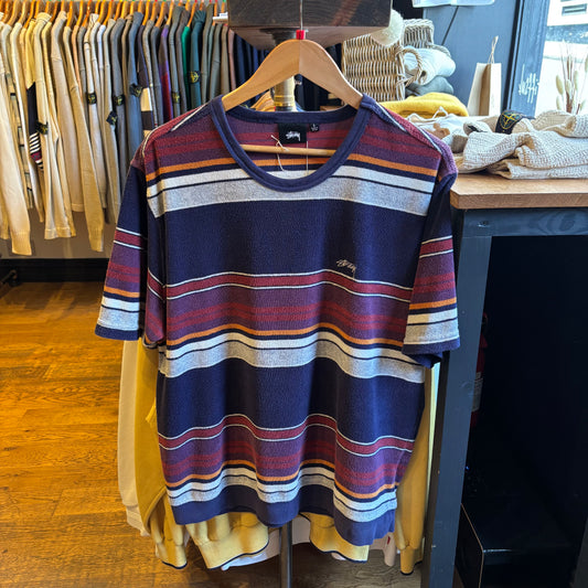 Stussy Hudson Stripe Crew T-Shirt Navy (Large)