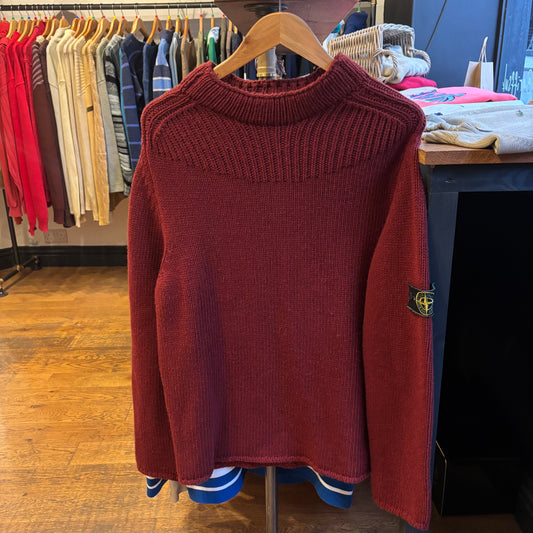 Stone Island AW02 Green Edge Chunky Pullover Knit Red (Large)