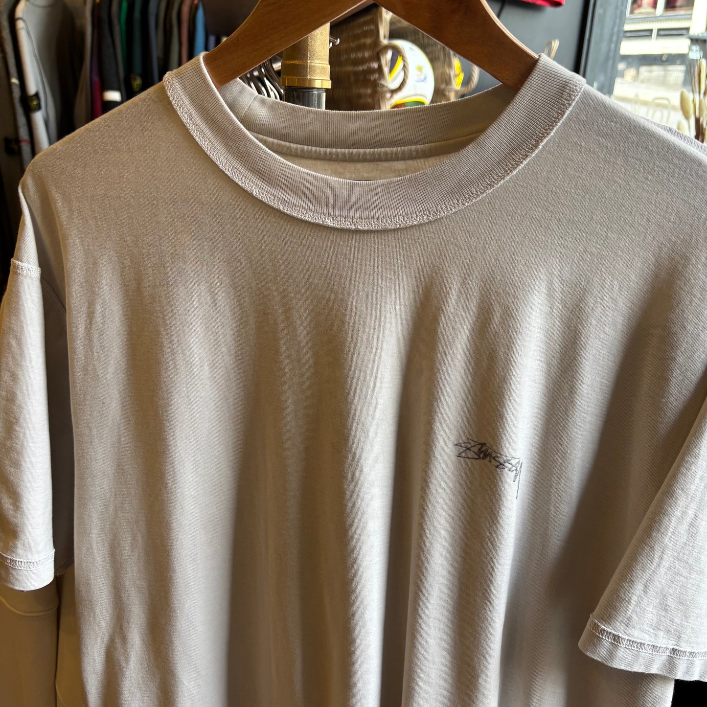 Stussy Lazy Reverse Stitch T-Shirt Off White (Large)