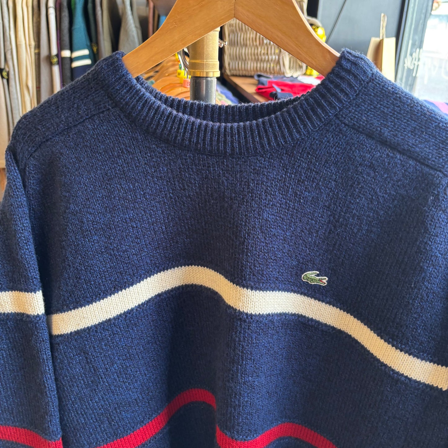 Lacoste Stripe Pullover Knit Jumper Blue (Large)