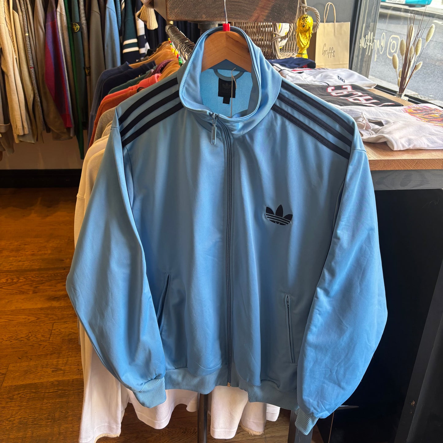 Adidas Firebird Zip Up Track Jacket Light Blue (Large)