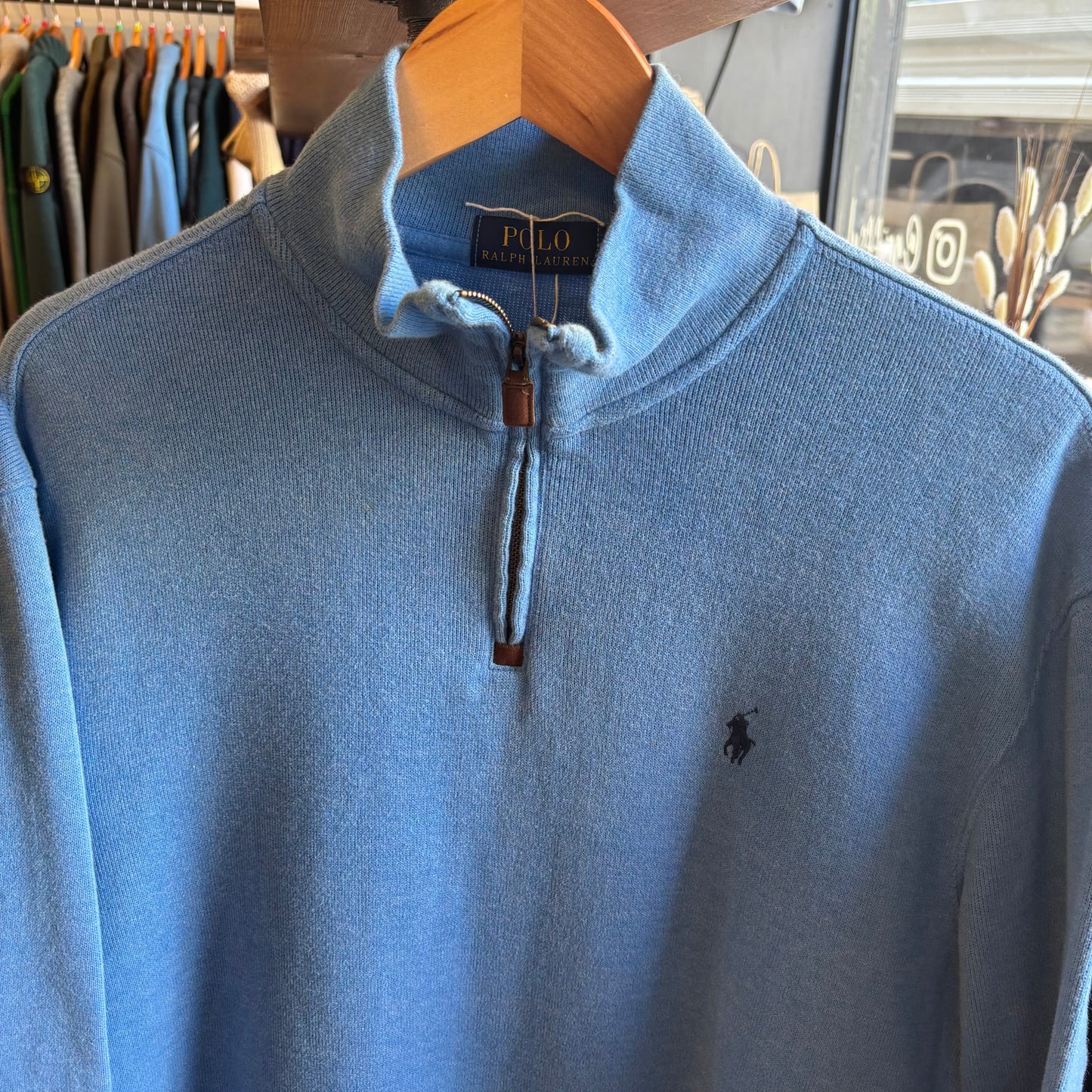 Ralph Lauren Quarter Zip Pullover Jumper Light Blue (Medium)
