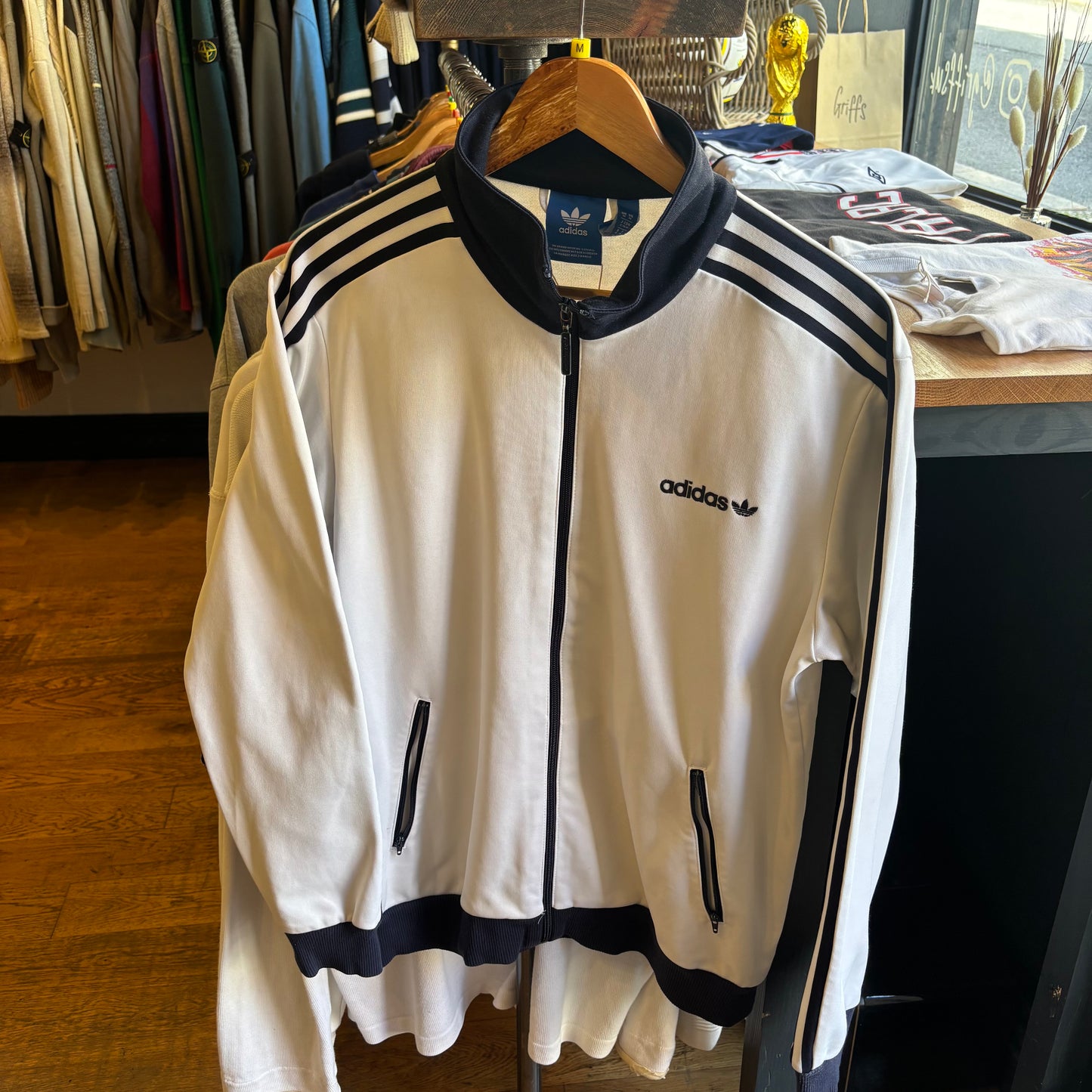 Adidas Zip Up Track Jacket White/ Navy (Medium)