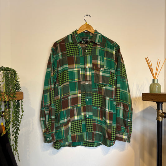 Stussy Flannel Patchwork Button Shirt Green (Medium)