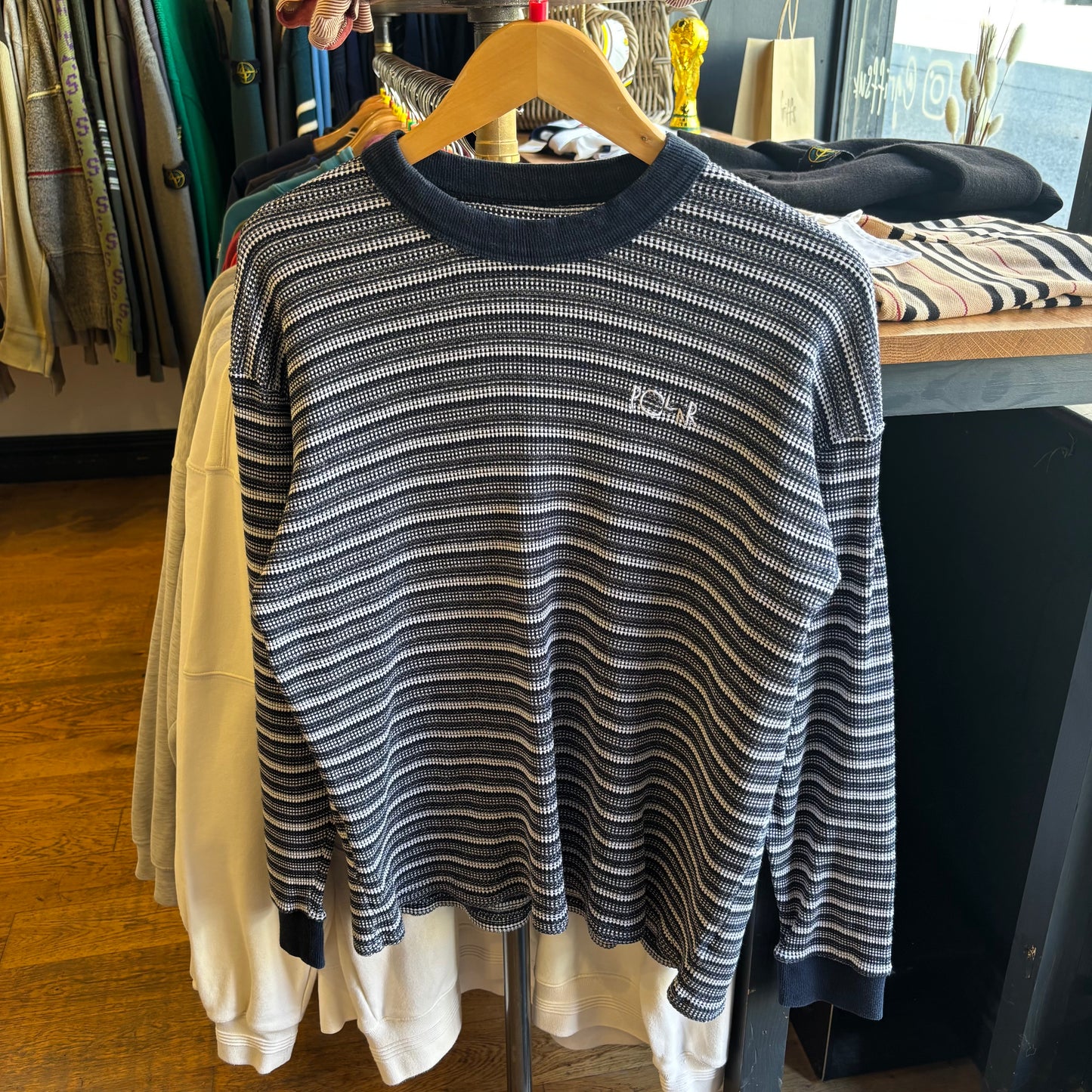Polar Skate CO Waffle Stripe Longsleeve T-Shirt Navy (Large)