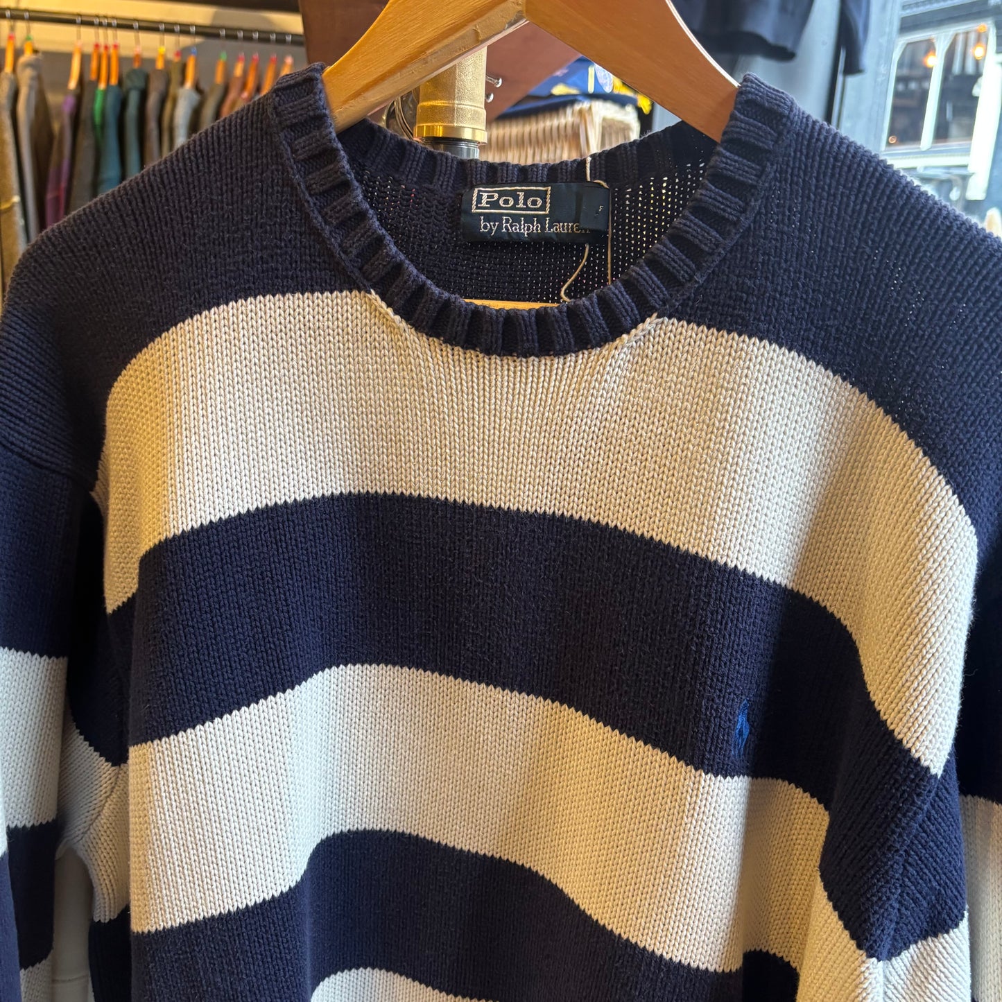 Ralph Lauren Stripe Pullover Knit Jumper Navy/ Cream (XL)
