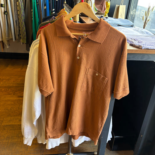 Clark Made in Italy Seersucker Polo Shirt Brown (Large)