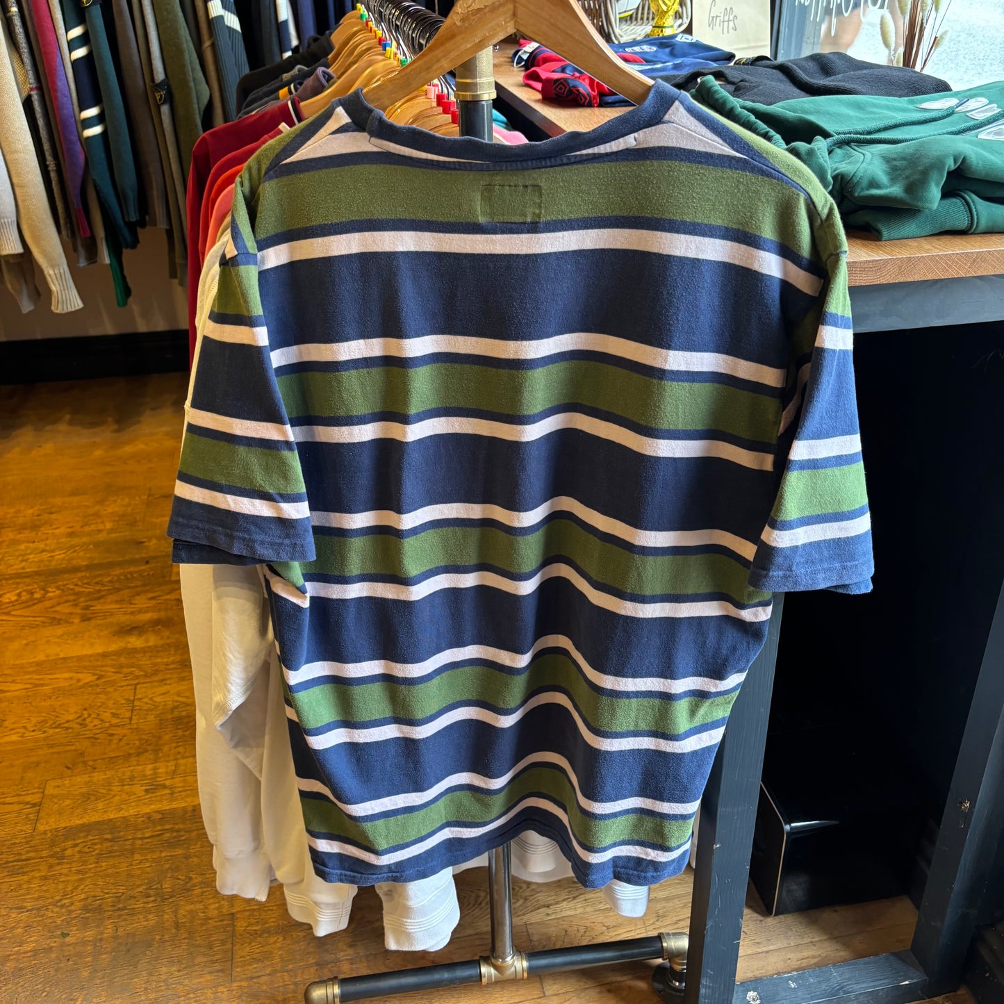 Stussy Bold Stripe T-Shirt Green/ Blue (XL)