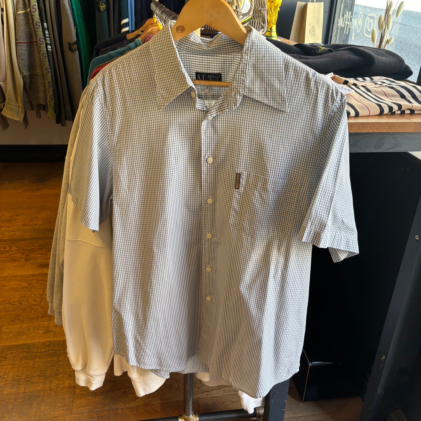 Armani Jeans Plaid Button Up Shirt White/ Blue (XL)