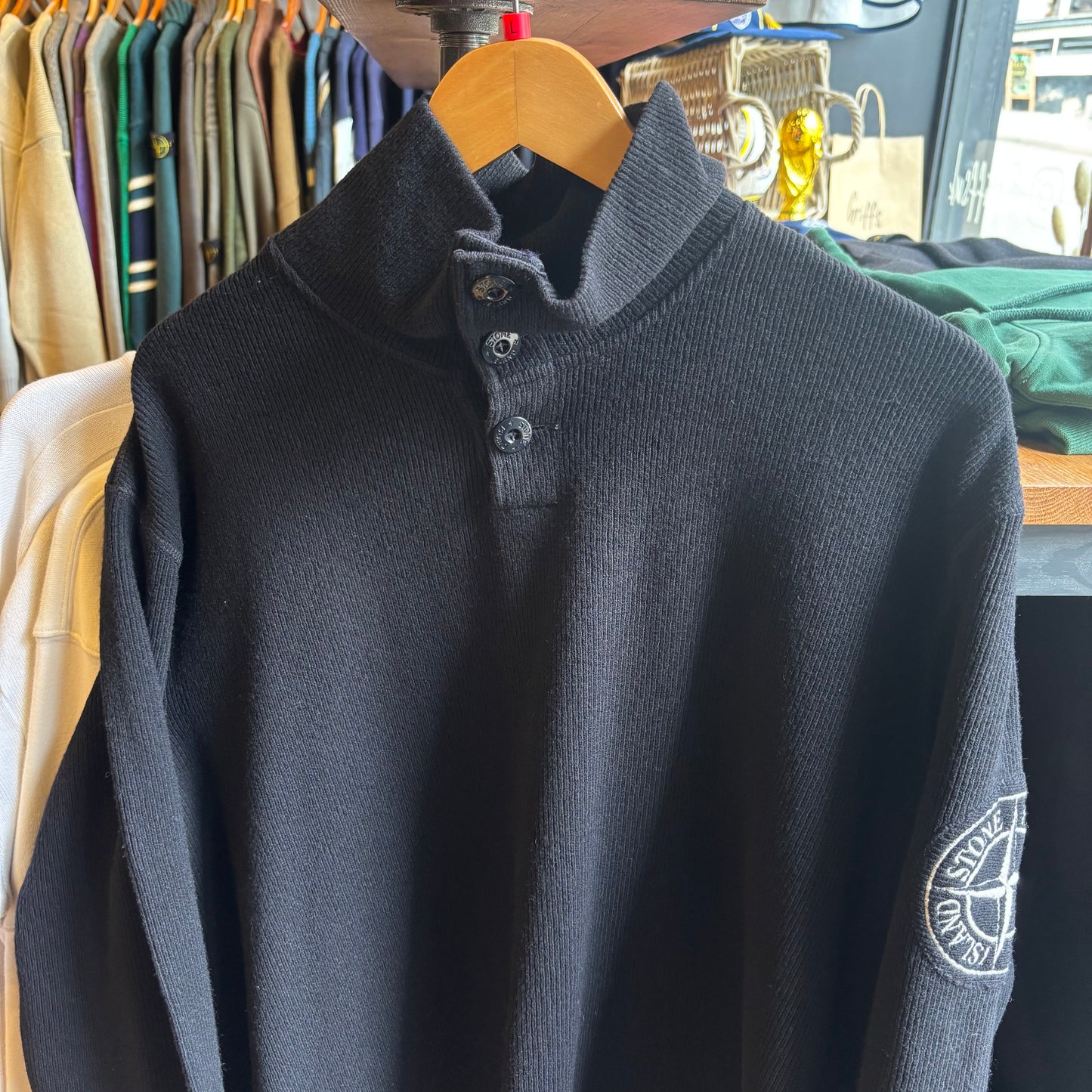 Stone Island A/W 2003 Quarter Button Jumper Black (Large)