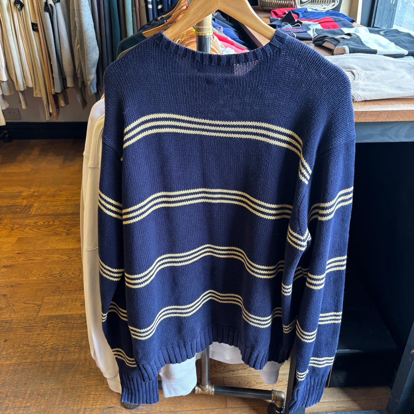 Ralph Lauren Stripe Pullover Knit Jumper Navy/ Yellow (XL)