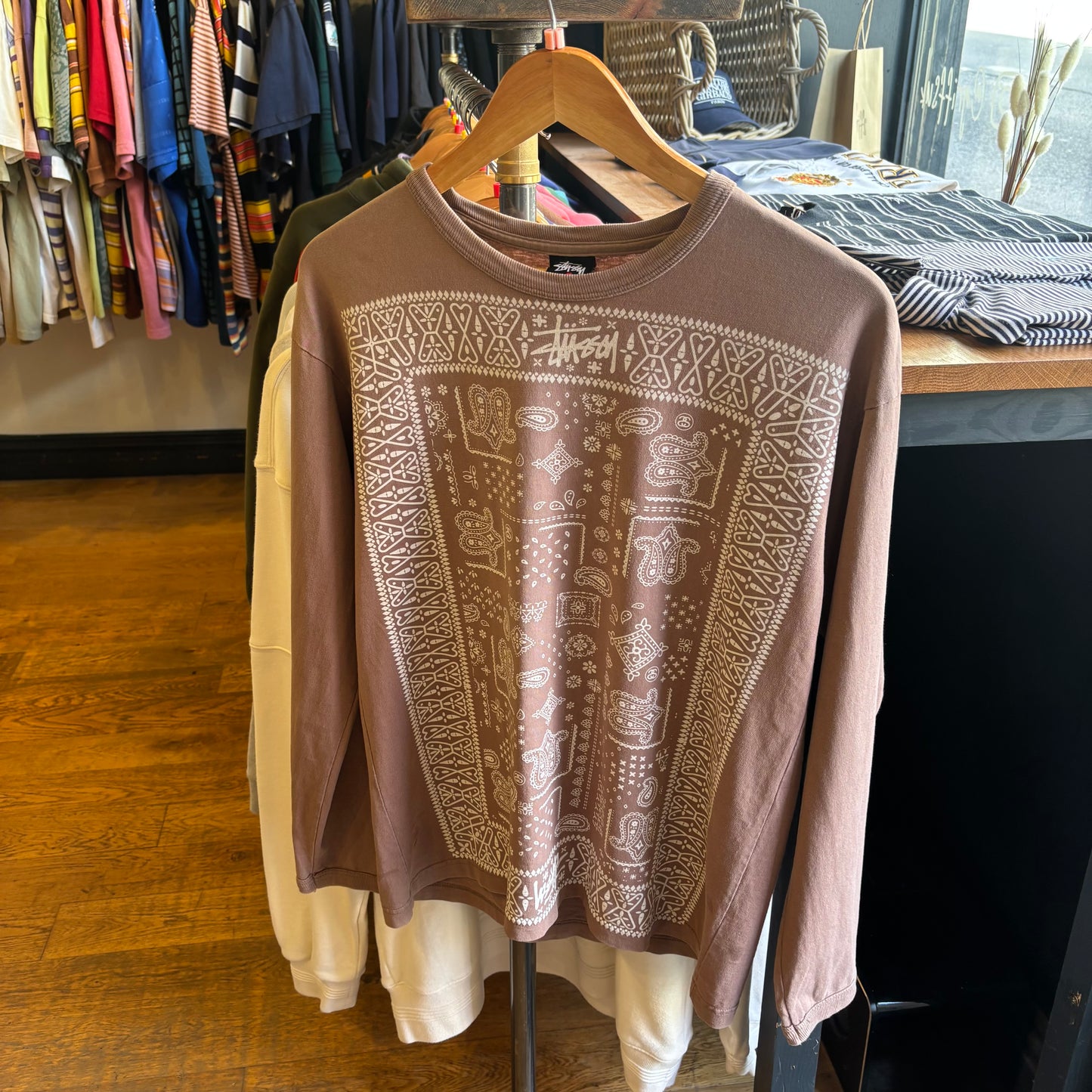 Stussy Paisley Print Longsleeve T-Shirt Brown (Small)