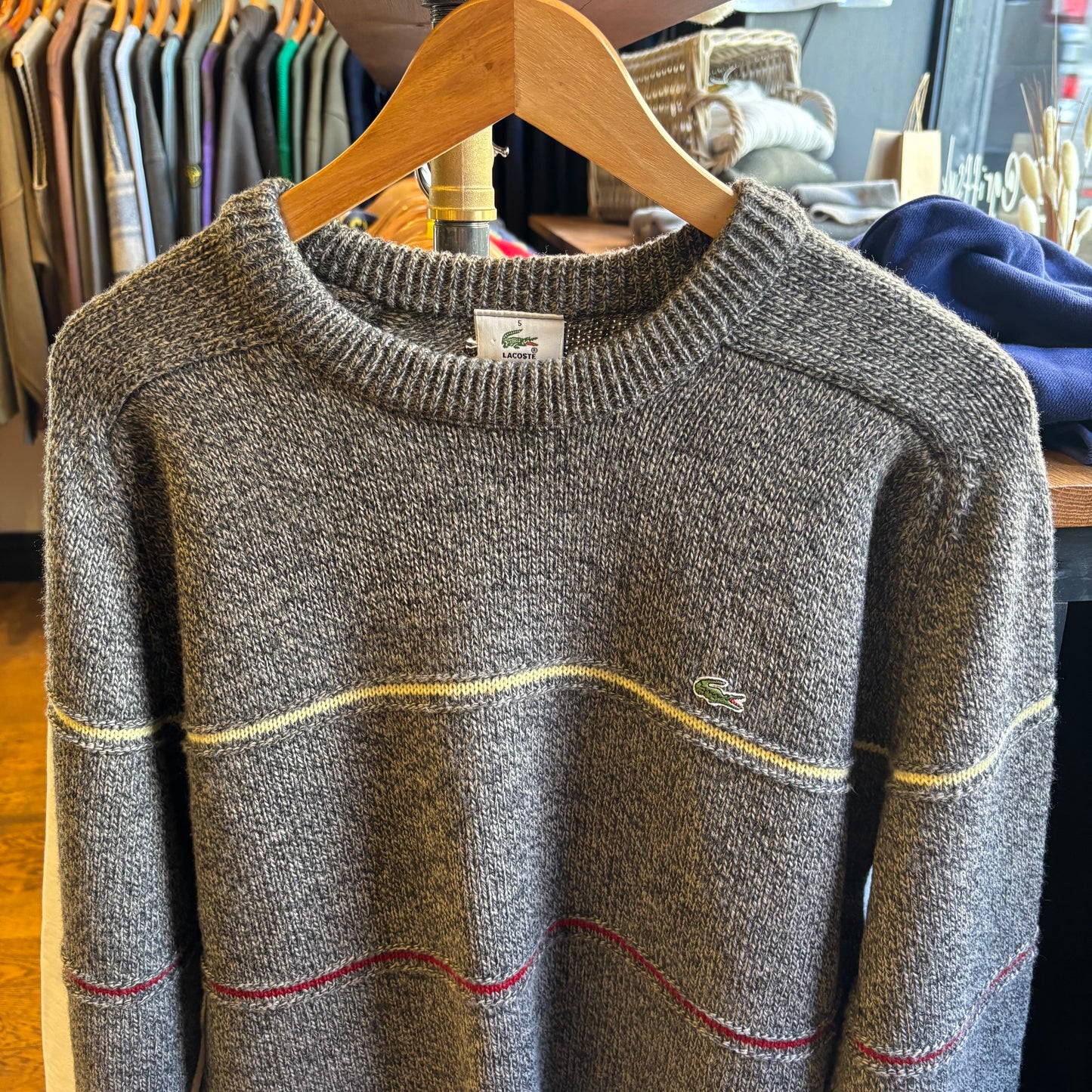 Lacoste Stripe Pullover Knit Jumper Grey (Large)