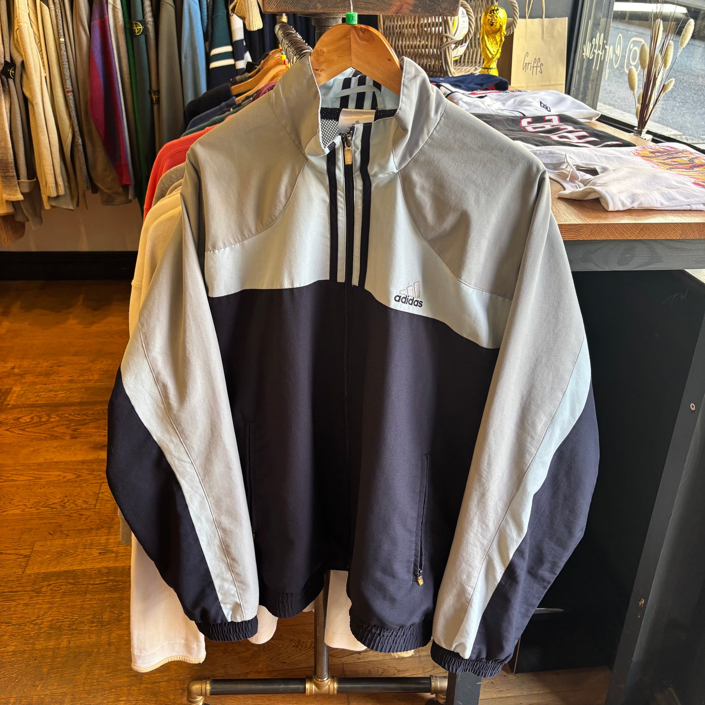 Adidas Windbreaker Zip Up Track Jacket Grey/ Blue (XL)
