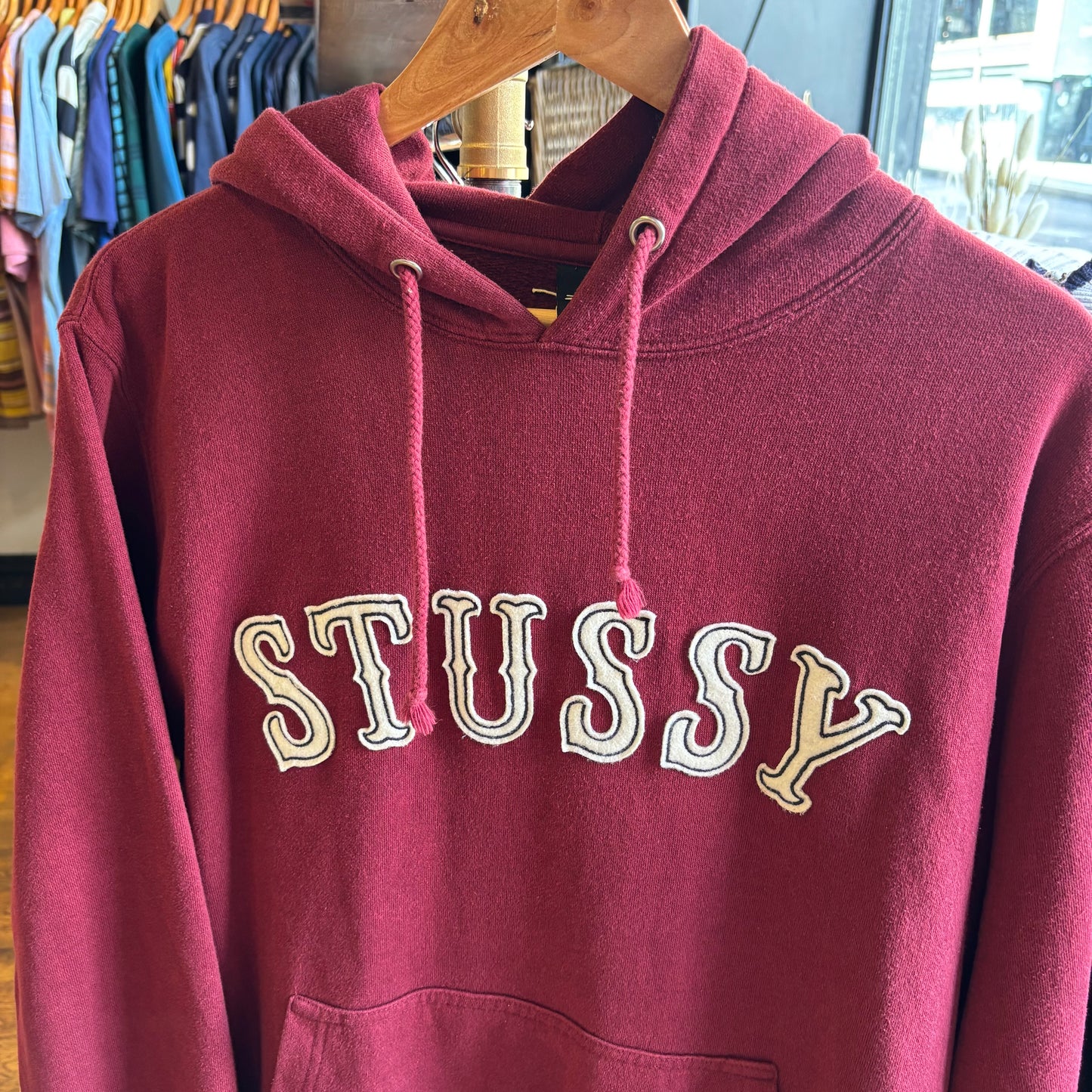 Stussy 2000's Spellout Oversized Hoodie Burgundy (Medium)