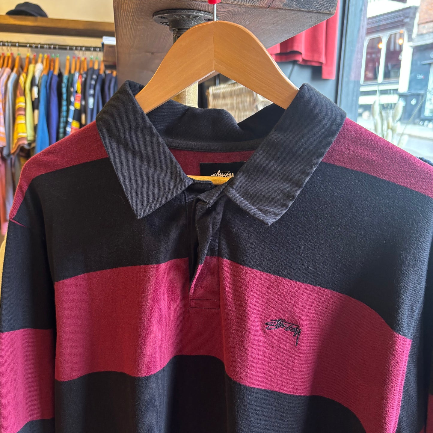 Stussy Ralphie Stripe Rugby Shirt Red/ Black (Large)