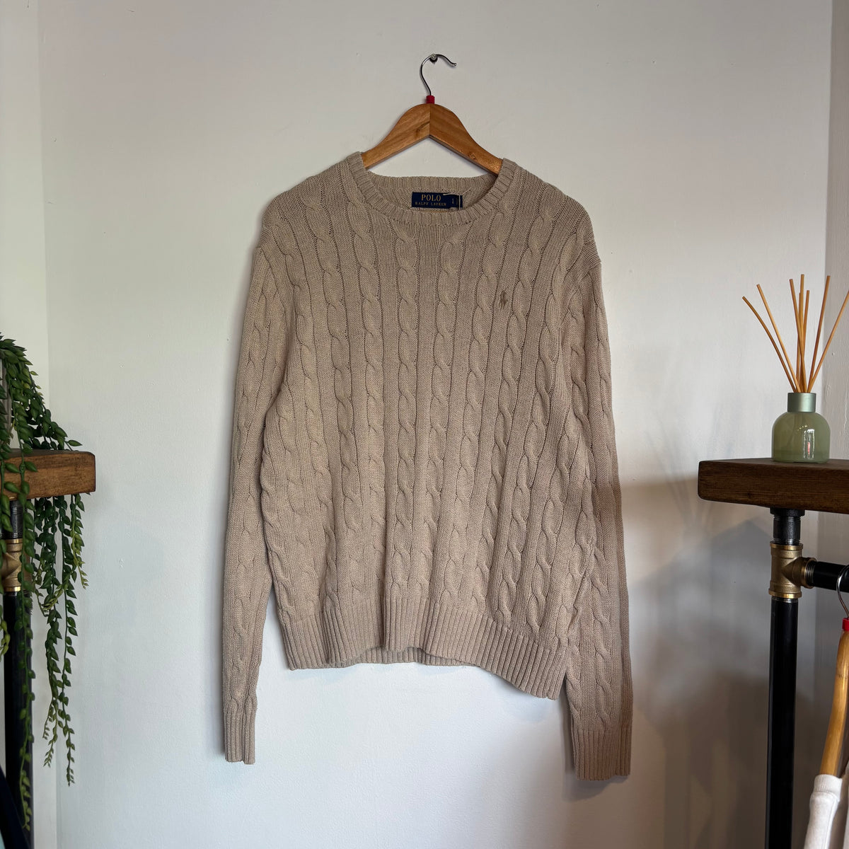 Ralph Lauren Cable Knit Pullover Jumper Beige (Large)