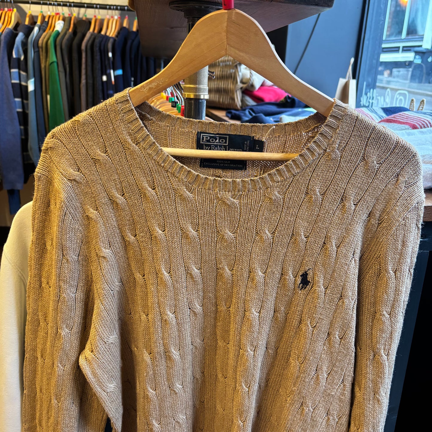 Ralph Lauren Silk Cable Knit Jumper Beige (Large)