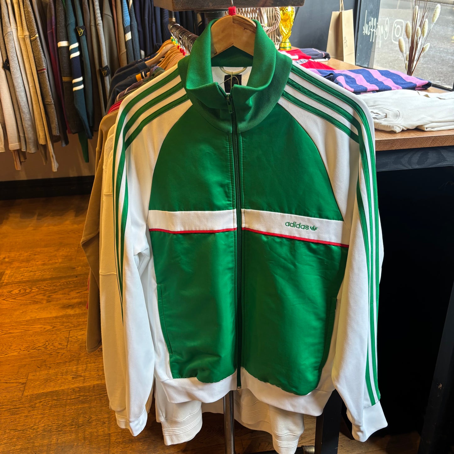 Adidas Zip Up Track Jacket White/ Green (Large)