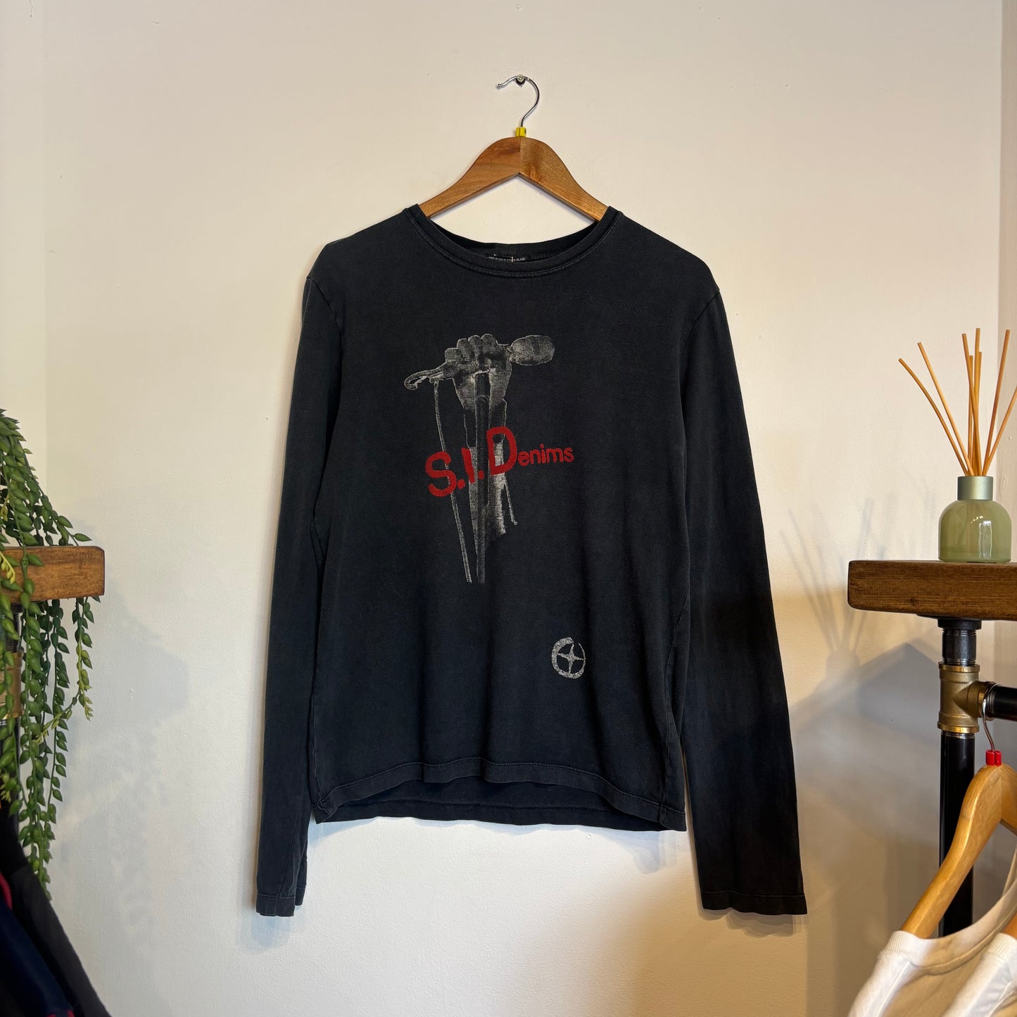 Stone Island Denims 2000's Graphic Longsleeve T-Shirt Black (Medium)