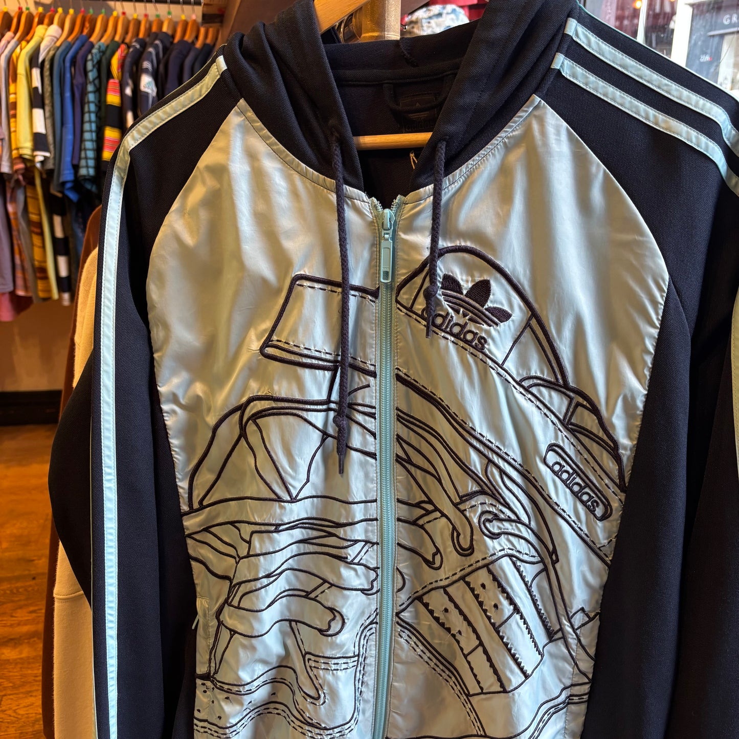 Adidas Trainer Zip Up Hooded Jacket Navy Blue (Medium)
