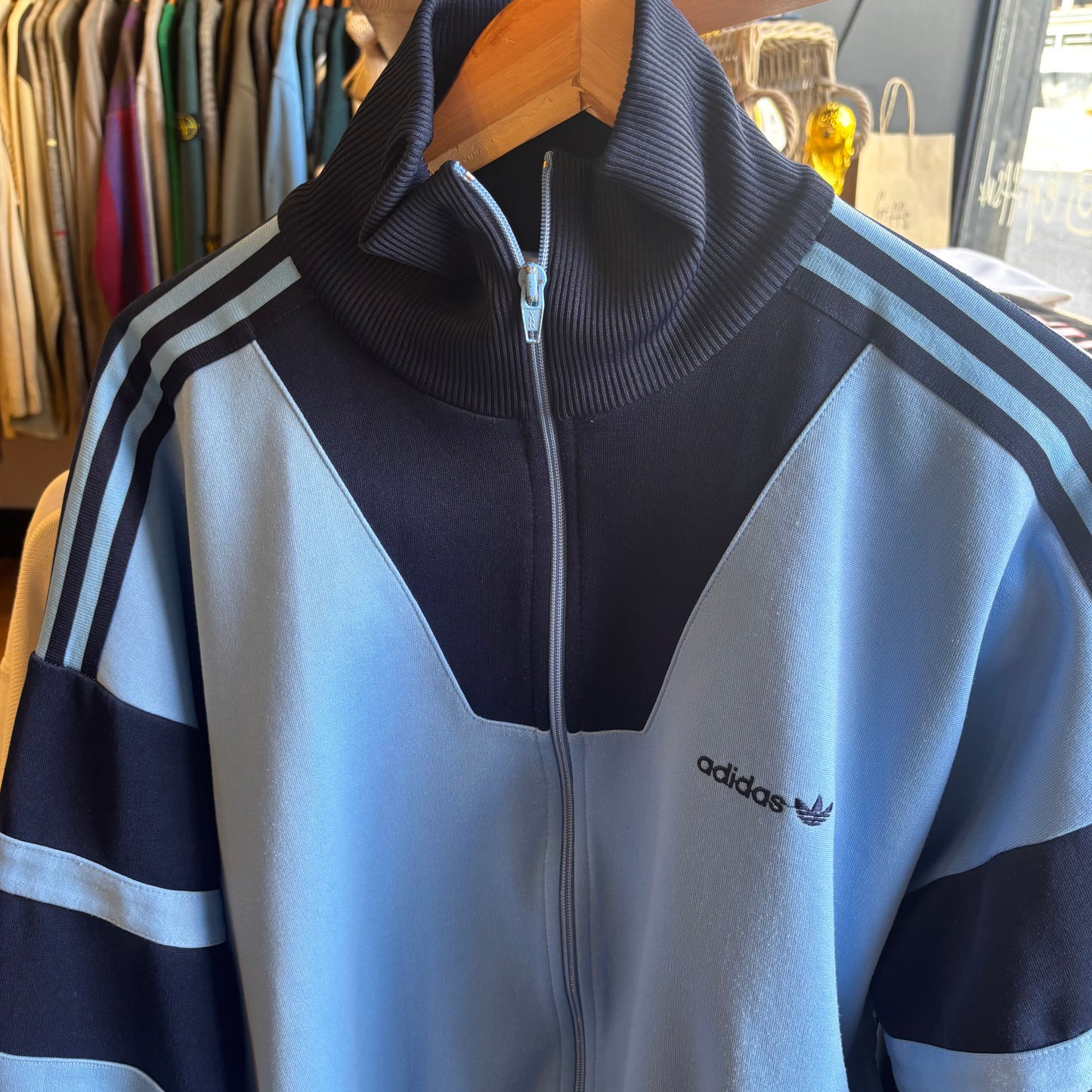 Adidas Zip Up Track Jacket Light Blue/ Navy (Large)